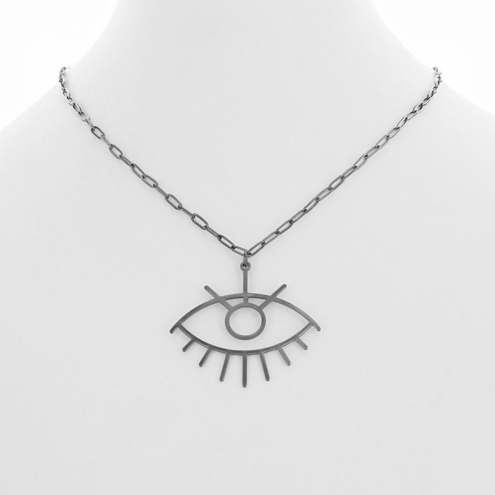SOLD -  New Chic Paperclip Evil Eye Choker Necklace NWT - Picture 4 of 12